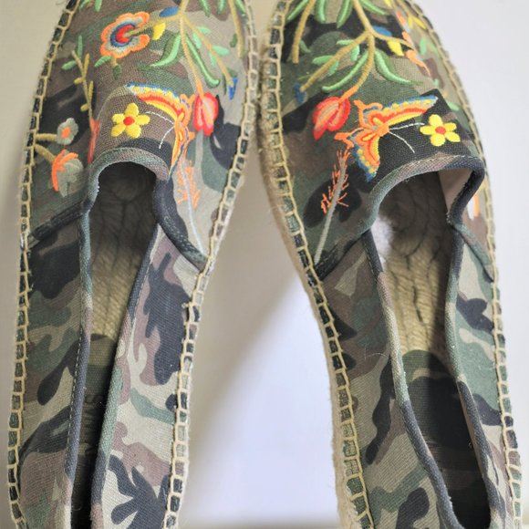 Johnny Was Shoes - Johnny Was Woman’s Camouflage Patterned, Embroidered Espadrille Shoes